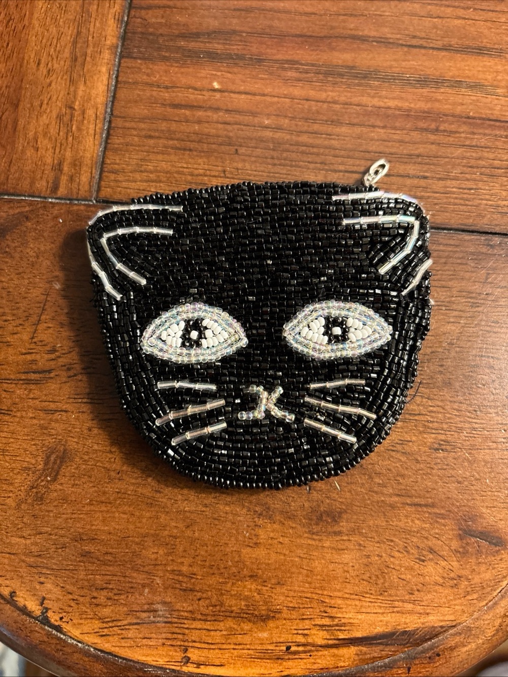 Black Beaded Cat Face Coin Purse